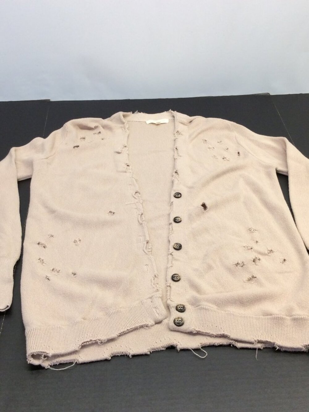 Gilded Intent Shredded Knit Sweater Distressed Grunge Button Top Boho Size M